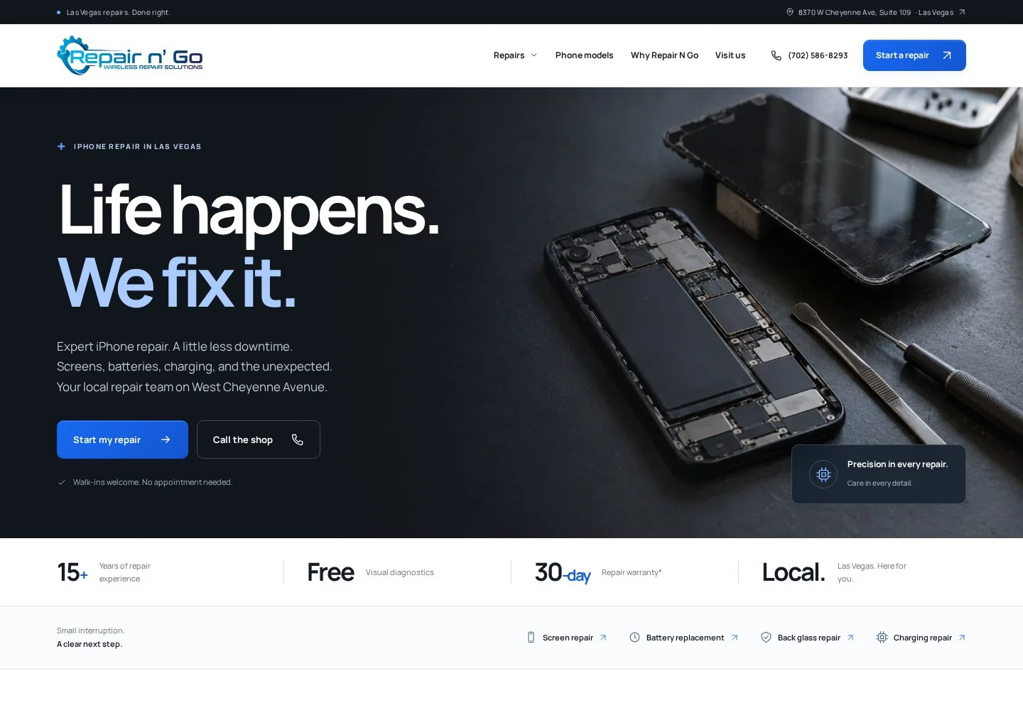 Explore our Repair N Go website design