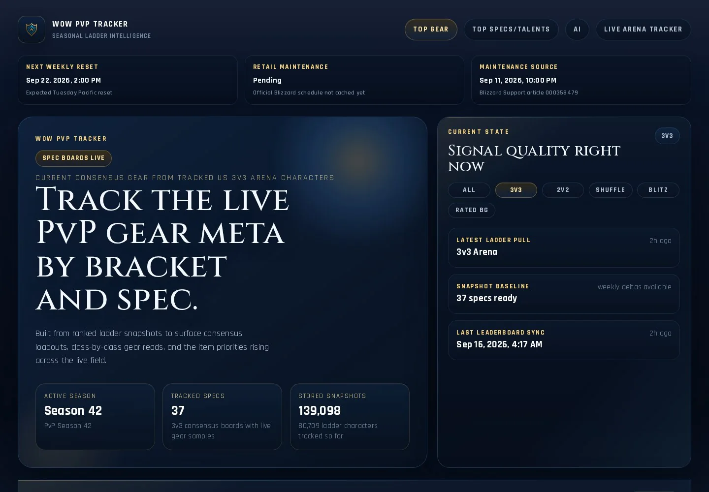WoW PvP Tracker website preview